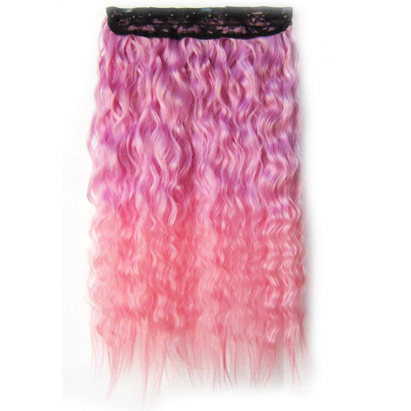 Kinky Curly Hair Clip In Hair Extension One Piece With 5Clips Colorful Ombre Color Cosplay Hairpieces