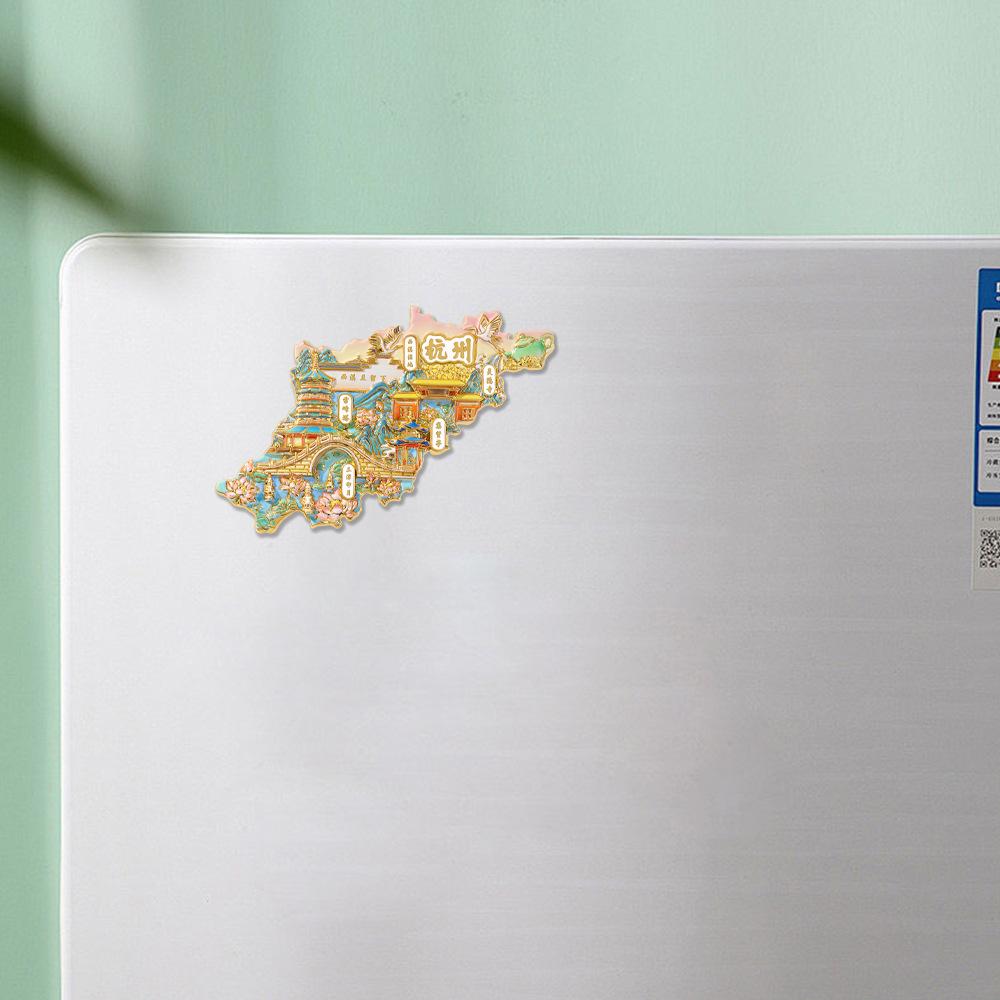 Map relief metal refrigerator sticker magnet West Lake Leifeng Pagoda tourist souvenir scenic spot small gift
