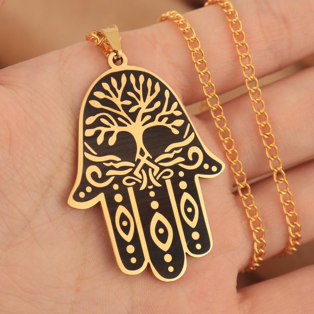 Ciondolo Mano di Fatima Nicchia Albero della Vita Collana Accessori