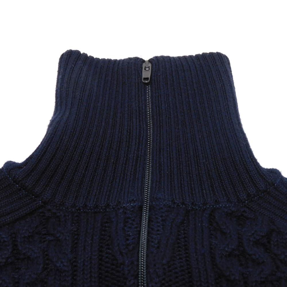 Used 11221 Oversized Mix Half-Zip Sweater 534489 T1502 8065 7840 XS Cable High Neck Rib Logo Navy Men's from Japan