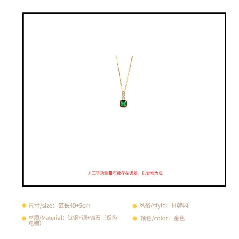Simple Design Emerald Zircon Pendant Diamond Inlaid Titanium Steel Necklace For Women