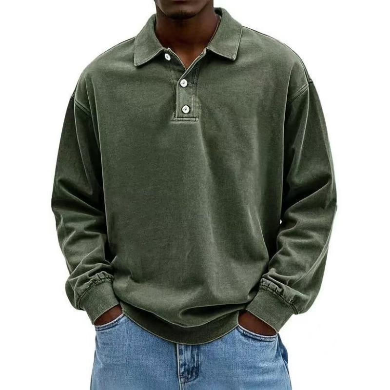 New Men's Casual Versatile Long-sleeved Button Lapel Polo Shirt for Men