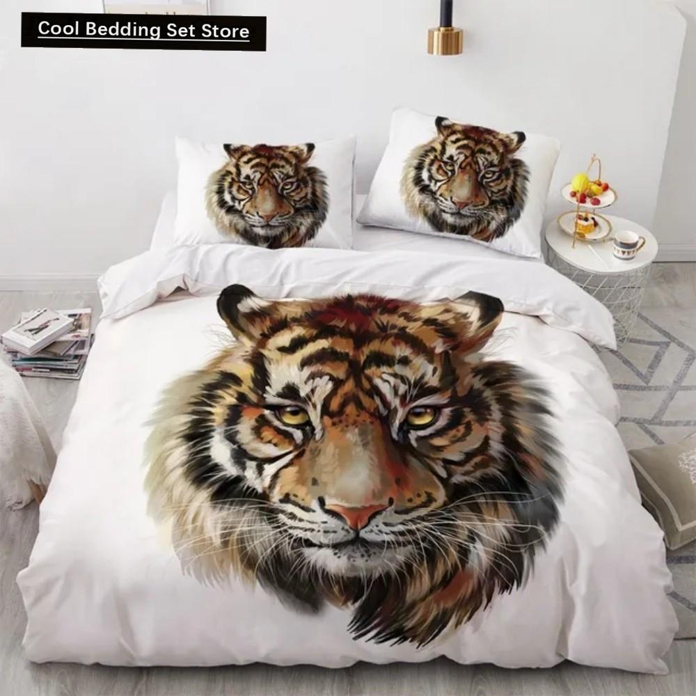 

Комплект постельного белья с 3D-изображением тигров, 2/3 предмета, мягкая микрофибра, размер Queen, размер King, пододеяльник с наволочками, постельное белье для подростков и мальчиков EU single(135x200cm)