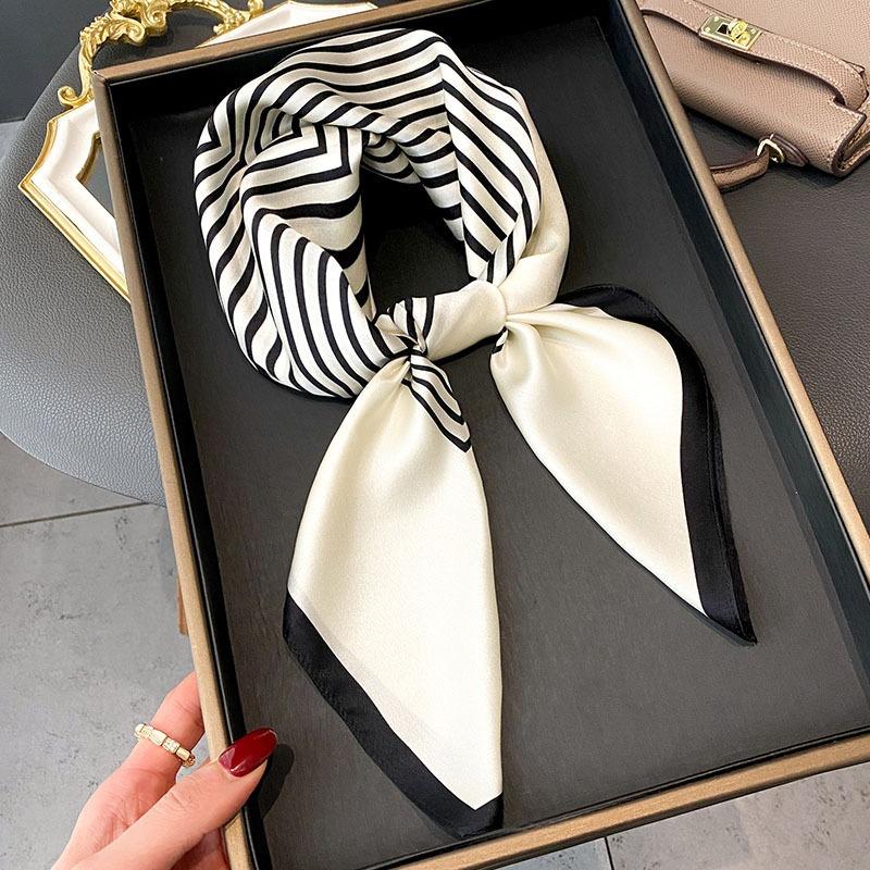 Luxury Brand 2024 Silk Square Scarf Women Cat Neck Hair Tie Band Beach Hijab Kerchief Head Headbands Bandana Female Foulard 70cm