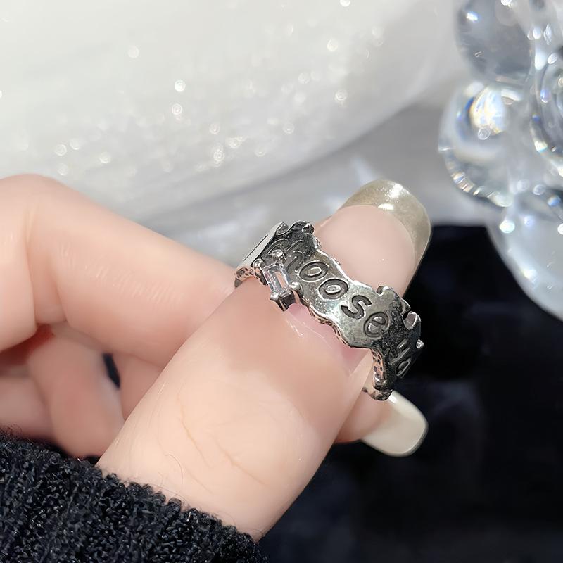 Enamel Dark Retro Retro Individual Cold Wind Opening Ring High Sense Love Stacking Ring