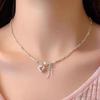 Stylish Ribbon Choker Necklace with Lovely Bowknot Tie Pendant and Gemstones Portable for Fashionable Occasions