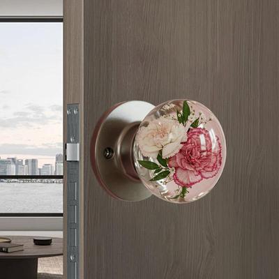 Door Handle Lock Retro Round Resin Epoxy Flower Door Knob Scratch-Resistant Decorative Bedroom Doorknobs Artistic Decor For