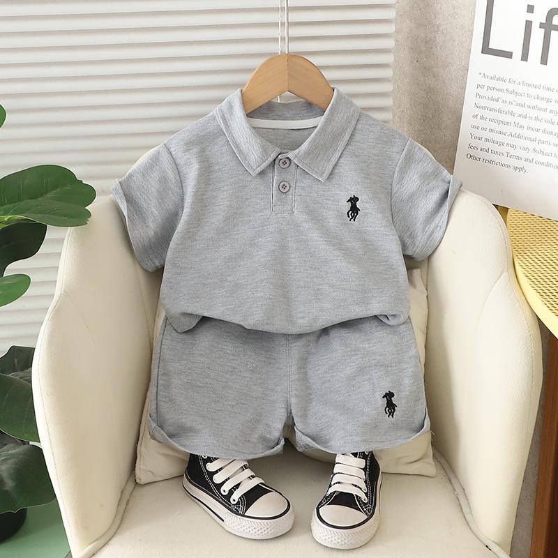 Children's Set Summer Children's Wear Boys' Summer Polo Shirt Thorn Sports Embroidery Set T-shirt+Shorts Two Piece Set