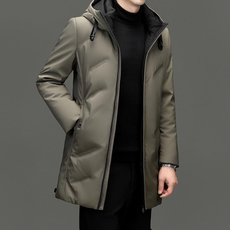 Mid-length Hooded Down Jacket for Men - Winter Casual Style with Warm White Duck Down