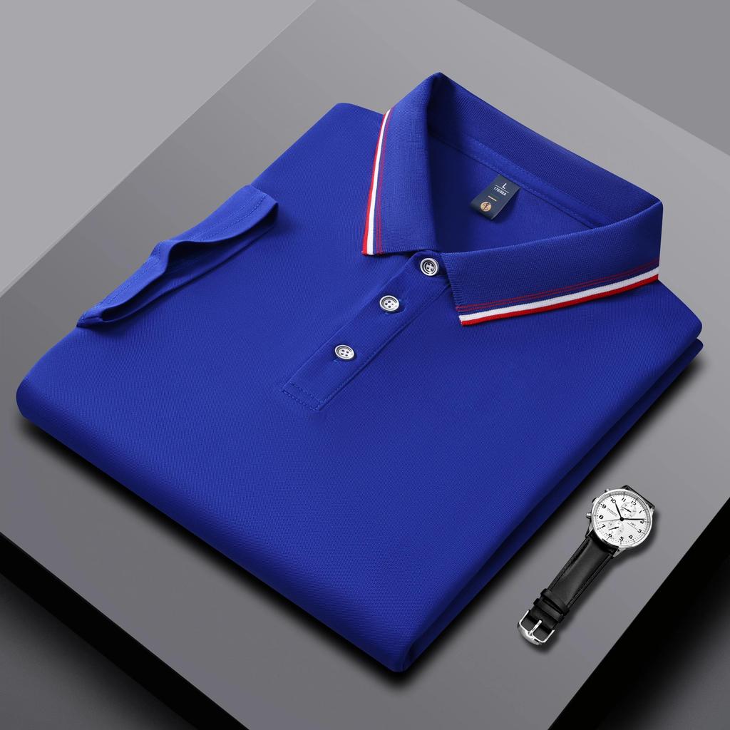 Polo da Uomo e da Donna Estate Nuove T-shirt a Collo Rigato Splicing Colore di Alta Qualità Business Tinta Unita Maniche Corte