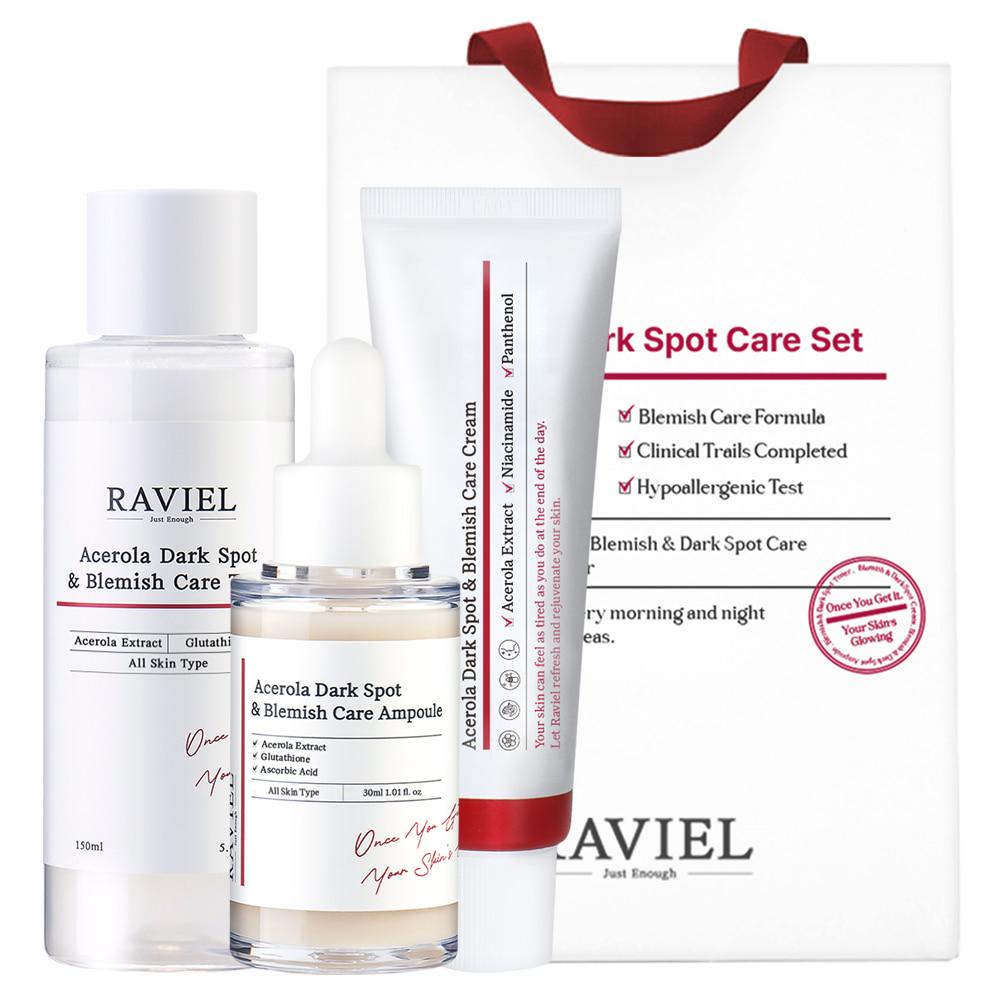 RAVIEL 3-Day Dark Spot & Blemish Care Acerola 3-Piece Set (Toner + Ampoule + Cream) + Shopping Bag