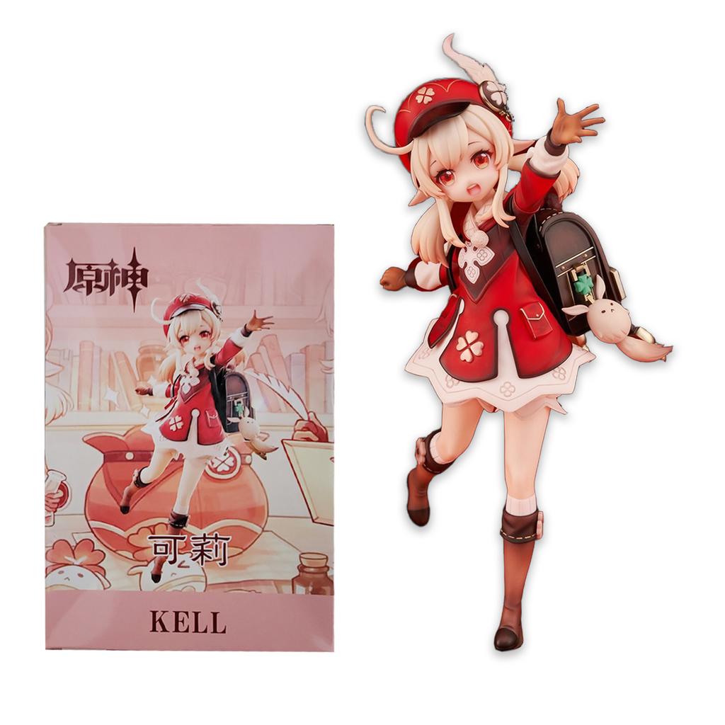 18CM HOT Anime Figure Genshin Klee Cute And Charming Sitting Schoolbag Girls PVC Action Collectible Doll Children Present Activity Action Figure