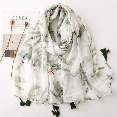 Women's Scarf Silk Scarf Spring Summer Small Fresh Green Tropical Plant Balinese Yarn Fringed Shawl