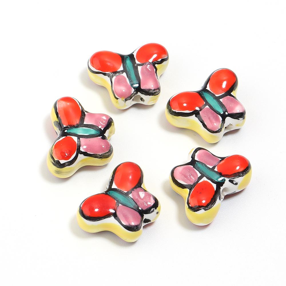 5pcs 17x13mm Butterfly Ceramic Beads Colorful Floral Glaze Loose Spacer Beads For DIY Jewelry Making Bracelet Necklace Supplies