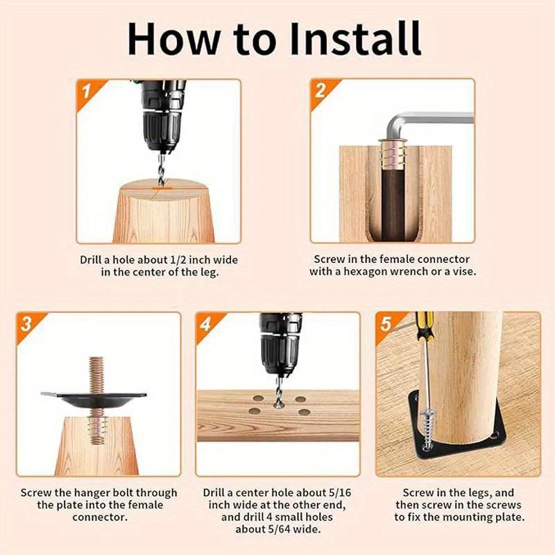 1pcs Leg Mounting Plates Furniture Leg Plates Grade Flat Mounting T-Plates Hanger Bolts Screws Strengthen Furniture Couch Seat