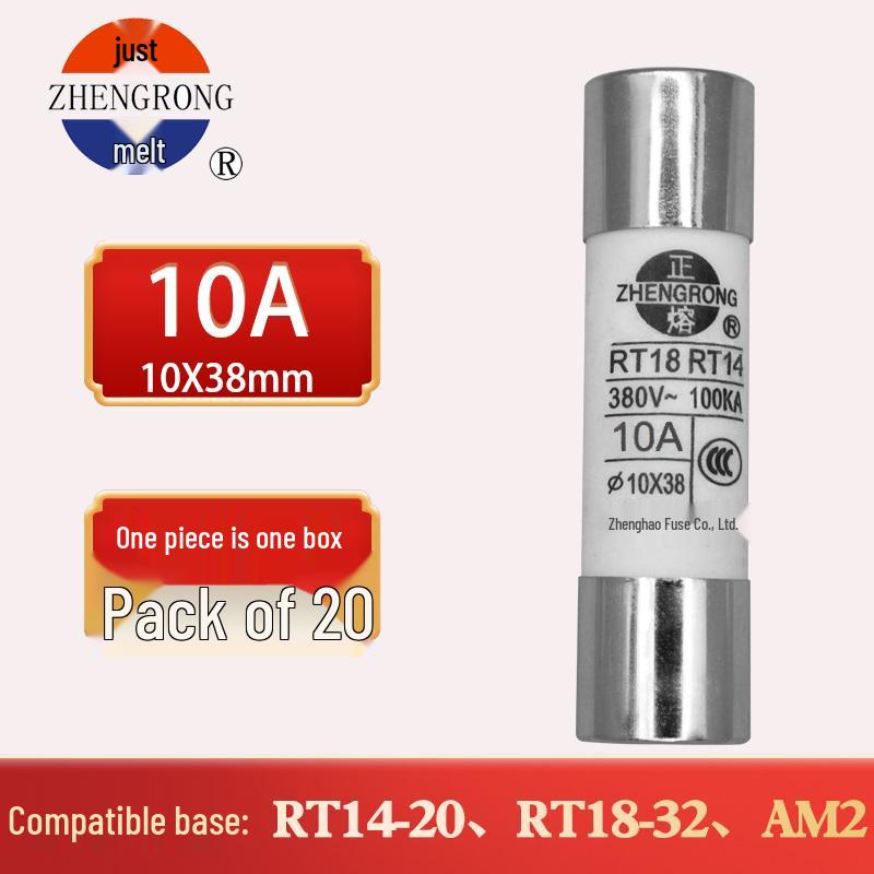 Zheng Rong 380V 100KA Ceramic Fuse Tube, 32A/10A/8641A, R015/RT14/RT18, 10x38mm.