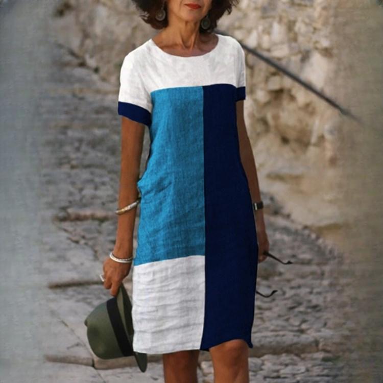 IHUASU Women's Summer Trend Personalised Positioning Check Printed Round Neck Short Sleeve Dresses