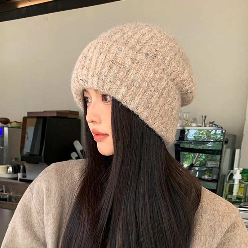 Winter versatile warm ear protection wool knitted pile hat children big head circumference show face small pullover wool hat