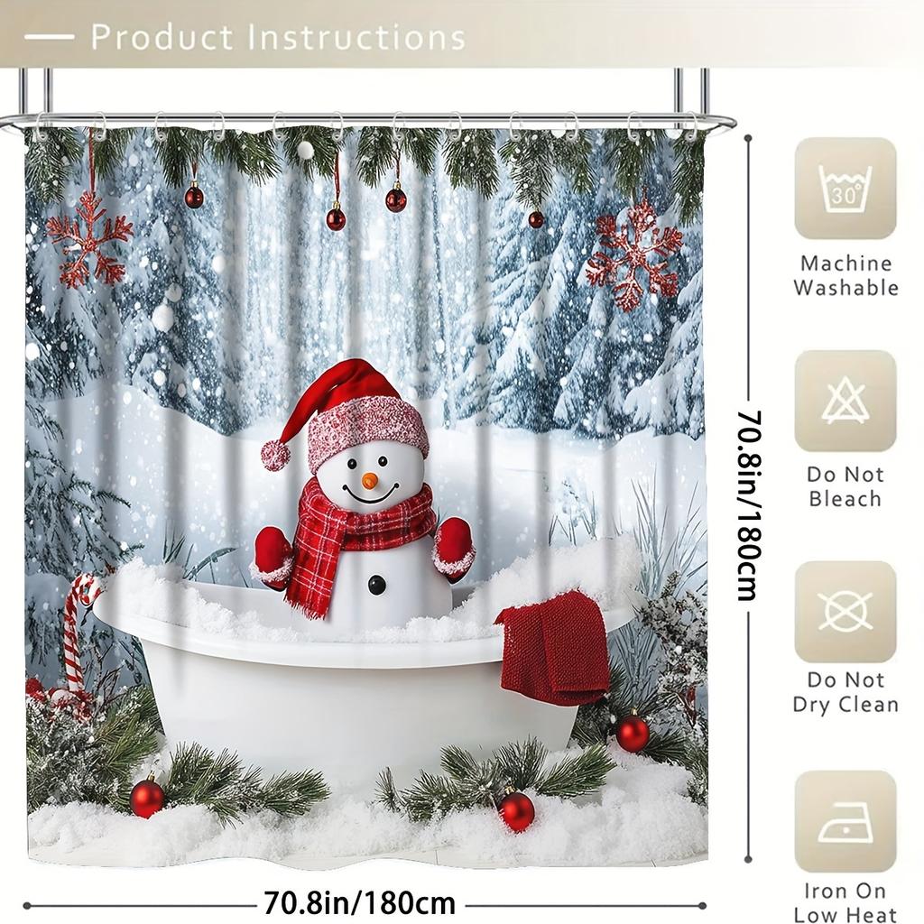 4Pcs Bathroom Shower Curtain Set Christmas Bathroom Curtain With 12 Hooks Non Slip Rugs Toilet Cover Mat Bathroom Partition