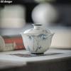 Hand-painted Blue and White Bamboo Kung Fu Tea Making Bowl Ceramic Fuling Covered Bowl-130ml