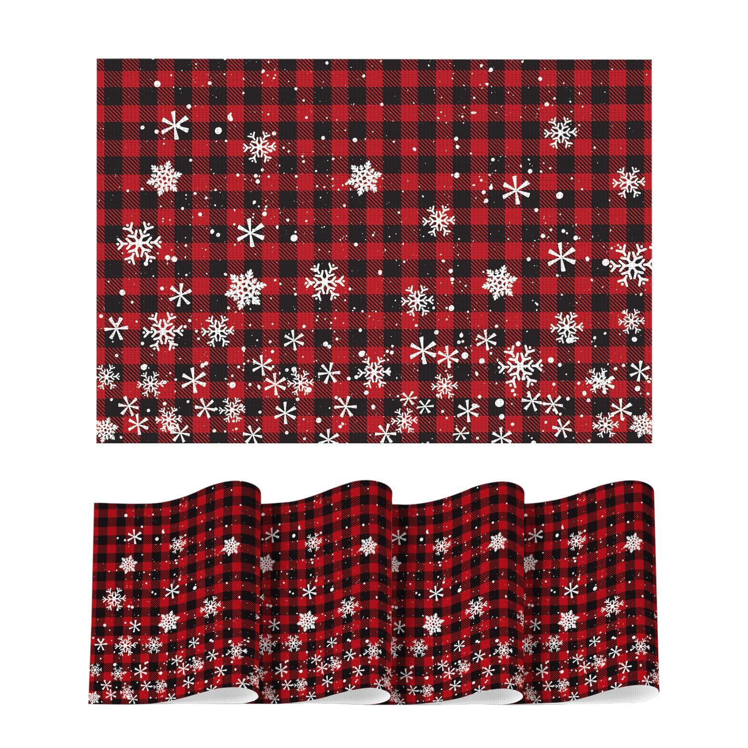 

Buffalo Plaid Christmas Vinyl Placemats Set of 4, Washable Heat Resistant Winter PVC Woven Table Mats for Party Kitchen Dining Decor, 12x18 Inch 12 x 18 , Rectangular 4 Pcs