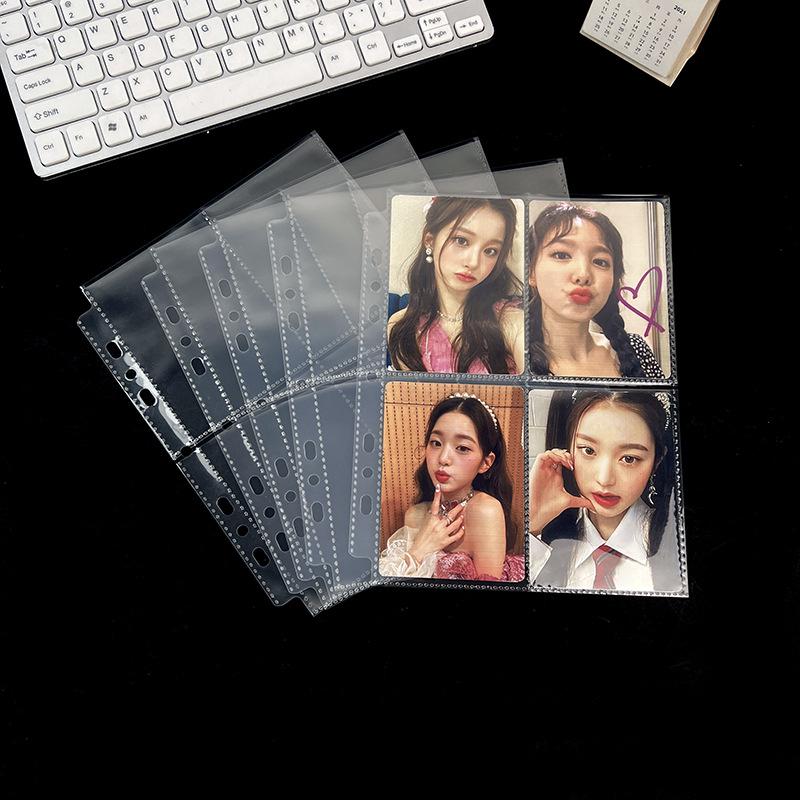 A5 7-Hole Compact Card Holder Pages, Universal 2/3/6-Hole, Single-Sided Non-Slip, PP Four-Grid Layout.