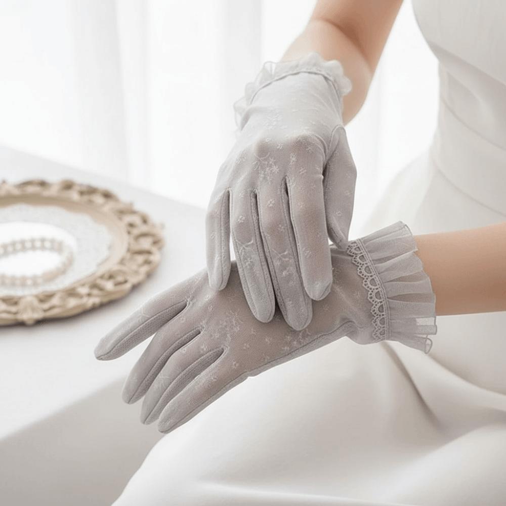 Guanti Sottili in Seta di Ghiaccio con Pizzo Traspiranti per Ciclismo Guida Equitazione Guanto a Cinque Dita Estate