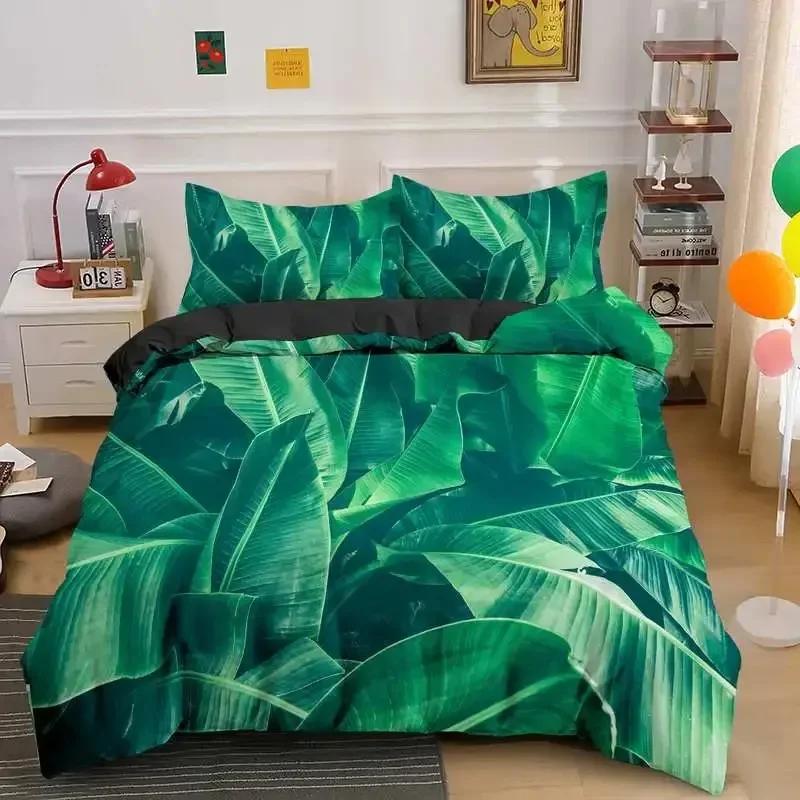 Green Nature Weed Leaves Comfortable Duvet Quilt Cover Pillowcase Bedding Set Children Bedroom Decoration Home Textile