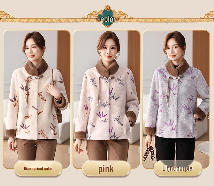 Mom's 2024 Waterproof Mink Velvet Short Jacket: Chinese Style Leather and Fur for Middle-Aged & Elderly Women