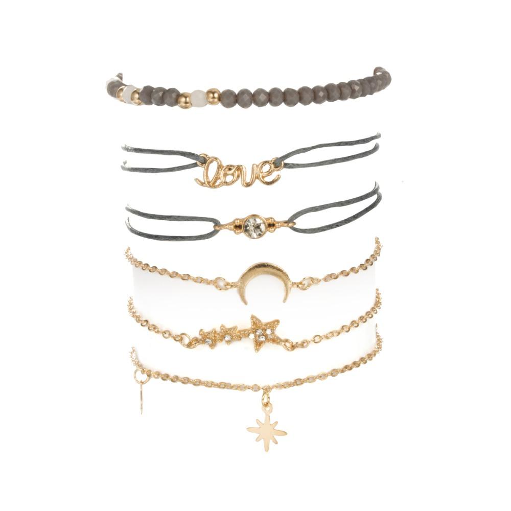 Tocona Bohemia Love Moon Bracelets For Women Charms Bead Gold Star Clear Crystal Stone Letter Rope Jewelry Accessories 6523