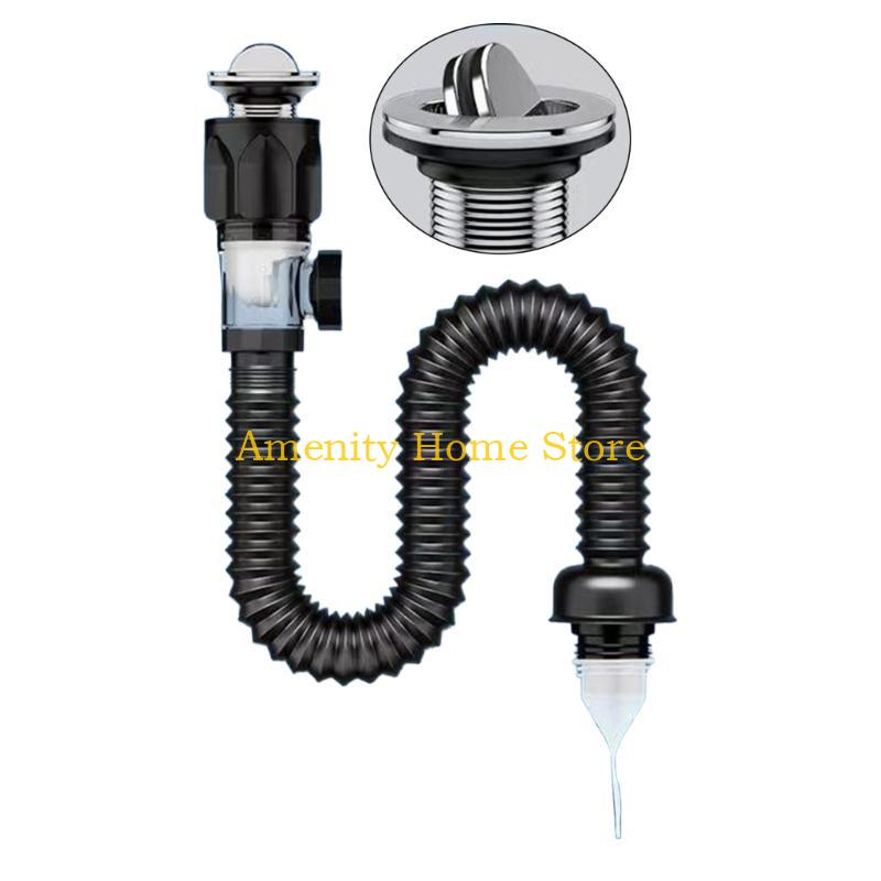 F26C Convenient Sink Drain Solution ABS & Steel Sink Drain Set Drain Pipe Set Preventing Clogs Unpleasant Odors for Bathroom