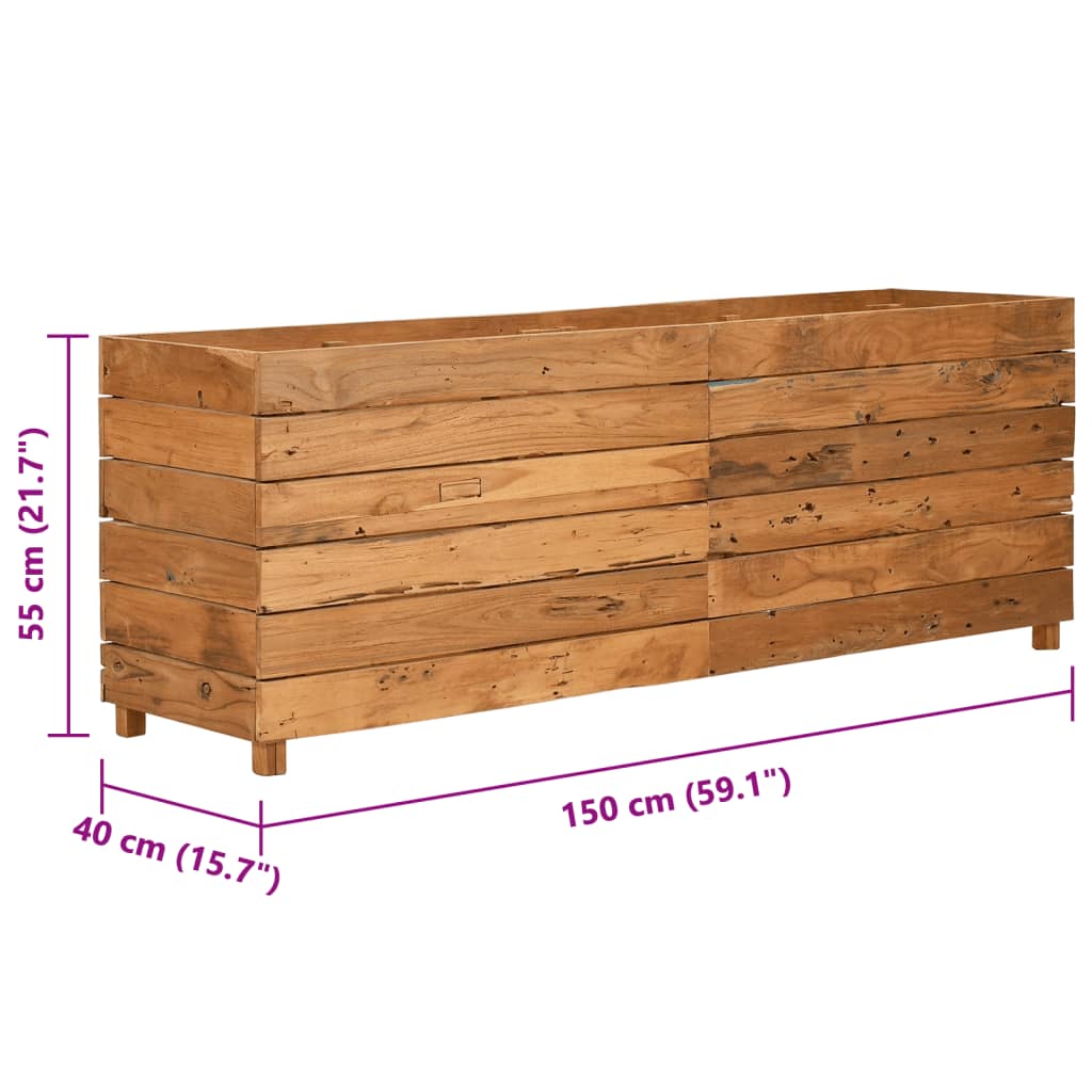 Raised Garden Bed 150 x 40 x 55 cm Reclaimed Teak Wood and Steel