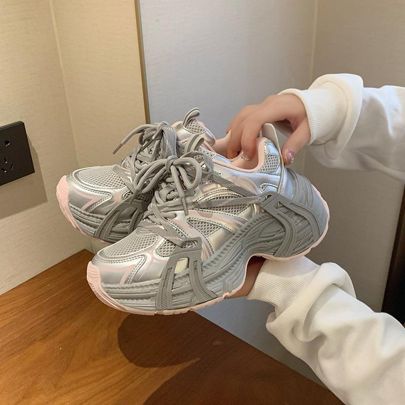

Casual platform sports shoes women s 2025 early spring new round head lace-up dad shoes women s height-increasing versatile women s single shoes 40