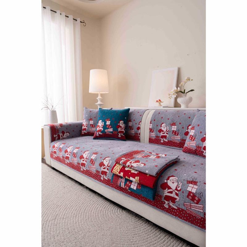 Universal Chenille Christmas Sofa Mat Cover Christmas Tree Deer Pattern Sofa Covers Anti-Slip Fully Covered Sofa Covers Fabric