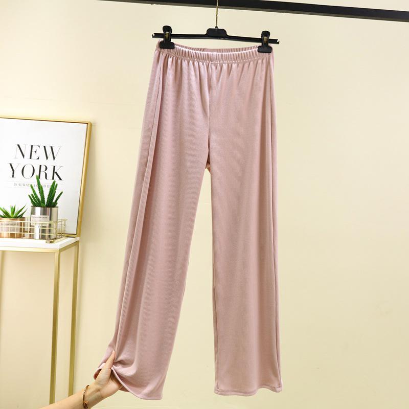 Women's Plus Size Fleece-Lined Ribbed Leggings for Autumn & Winter - Thickened Wide-Leg Casual Home Pants