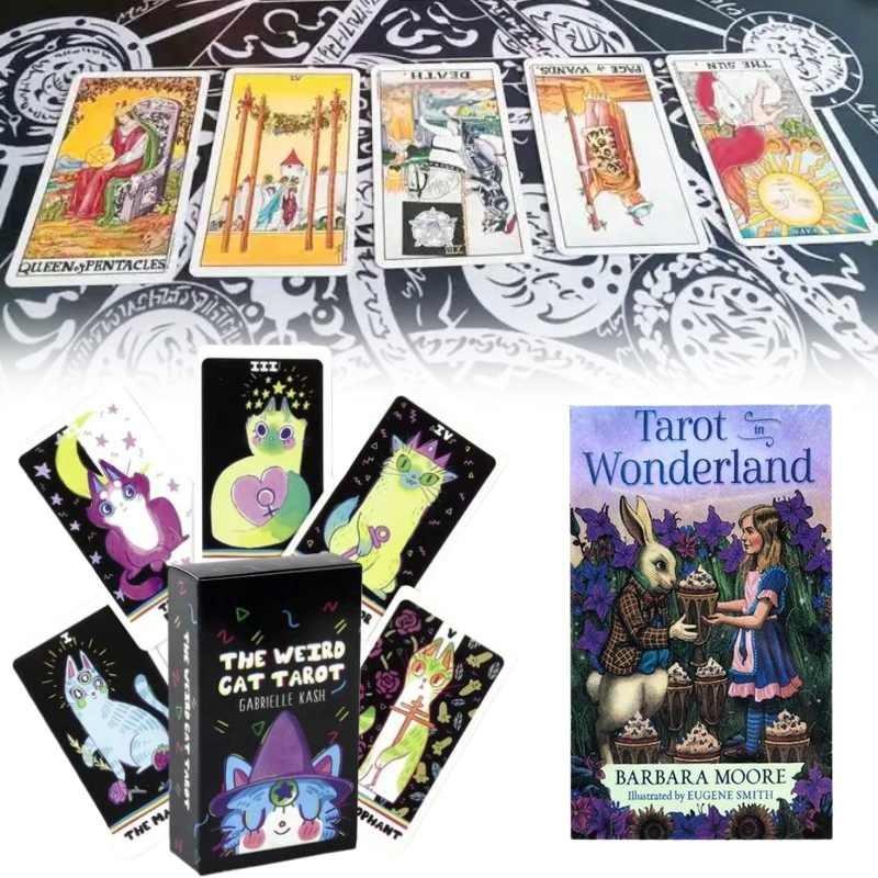 The Weird Cat Tarot In Wonderland Cards Set With Colorful Box For Divination And Entertainment