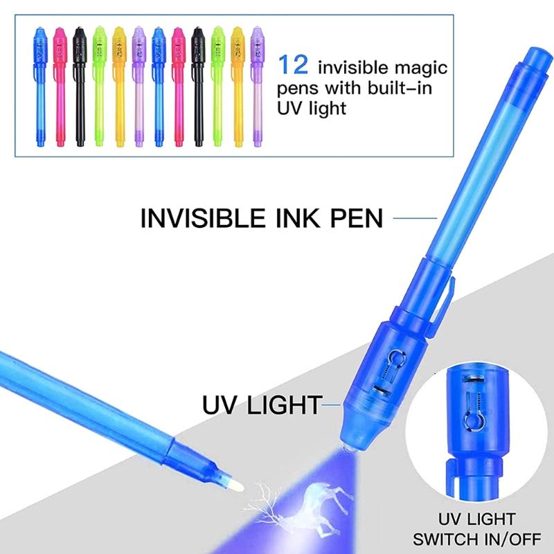 Invisible Ink Pen with UV Light Fun Activity Entertainment Party Favors Giveaways Xmas Goody Bag Stuffer for Kids Adults