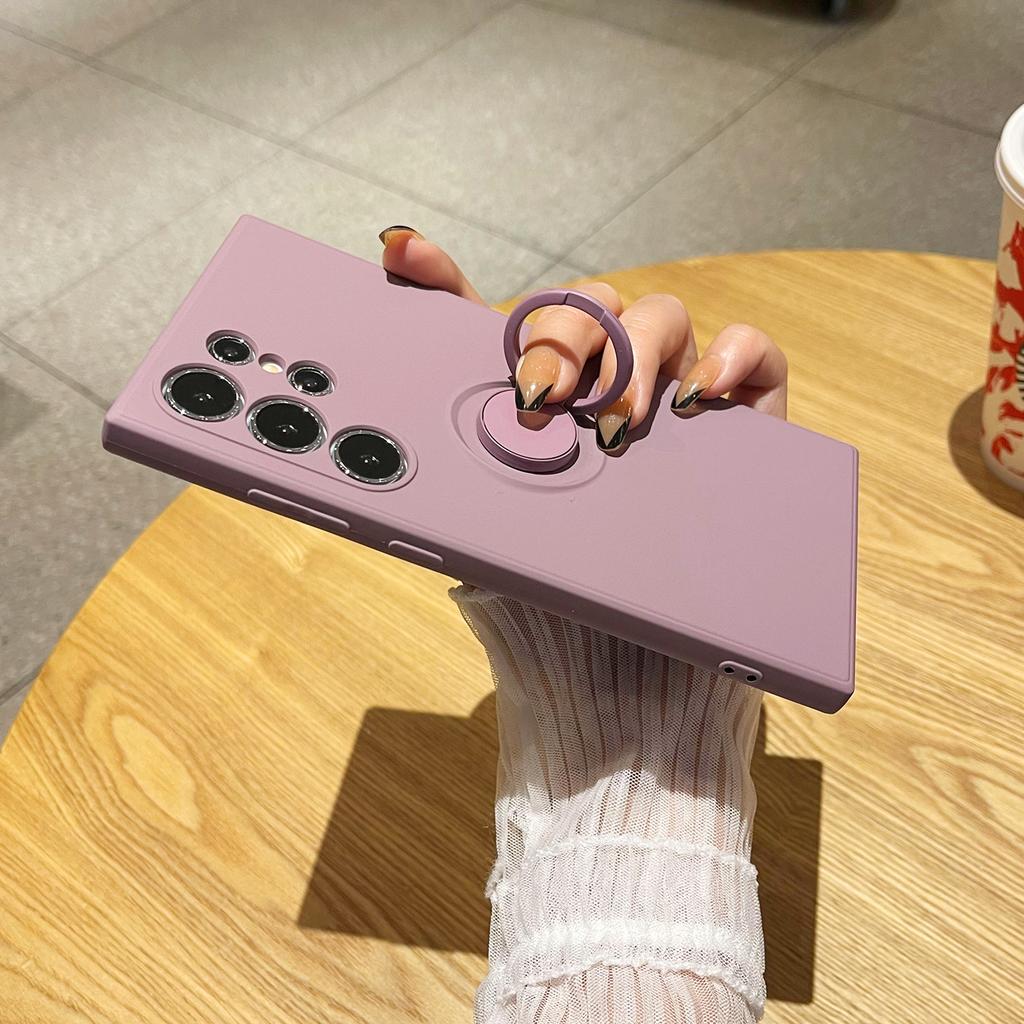 Luxury Morandi Soft Silicone Magnetic Case For Samsung S24Ultra S23 Plus S22 Full Cover With Ring Holder