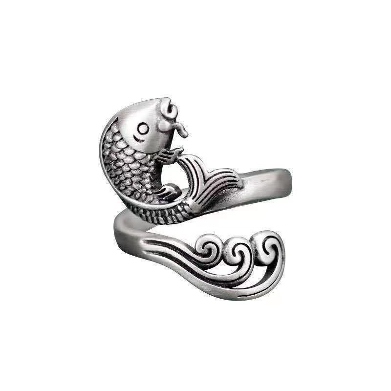 Vintage Phoenix Fish Ring Silver Color Adjustable Open Rings