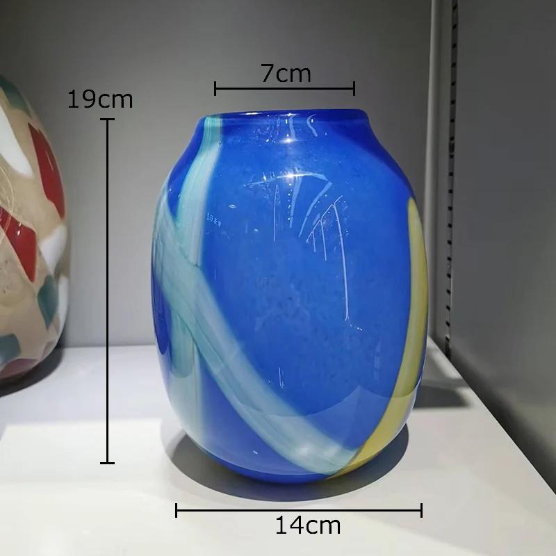 Colorful Stripes Glass Vase Desk Decoration Flower Arrangement Artificial Flowers Decorative Floral Vases Room Aesthetic Decor