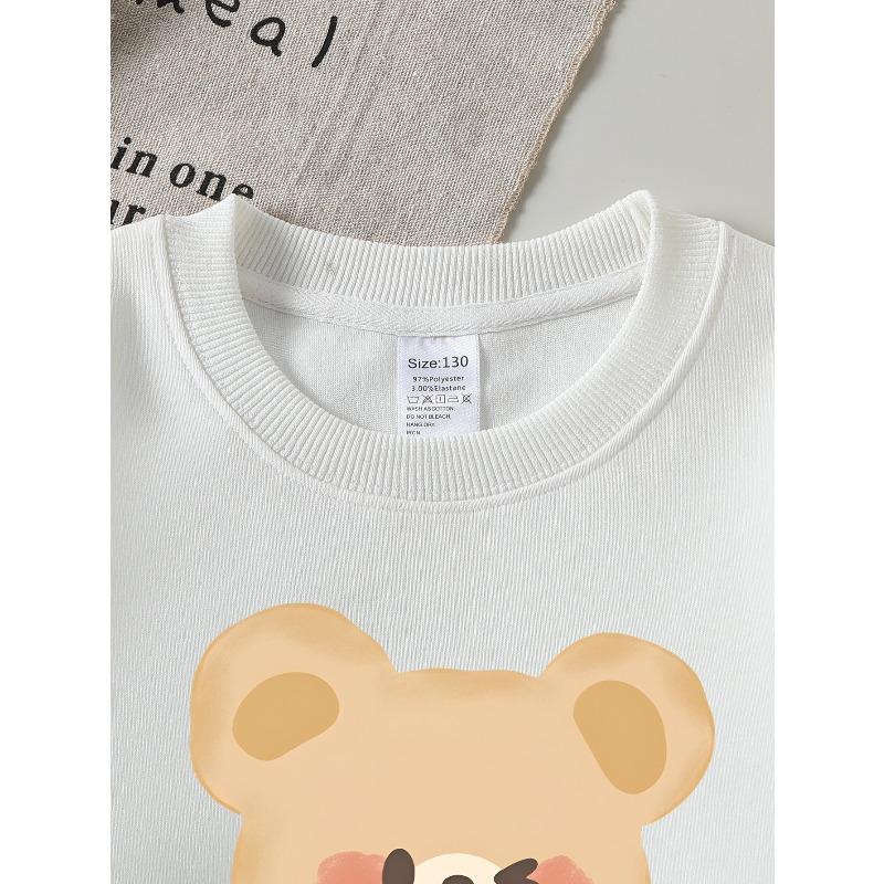 European sizes Adorable Crewneck Sweatshirt for Kids Featuring a Bear with a Blush And a Wink,Soft And Comfy Sportswear