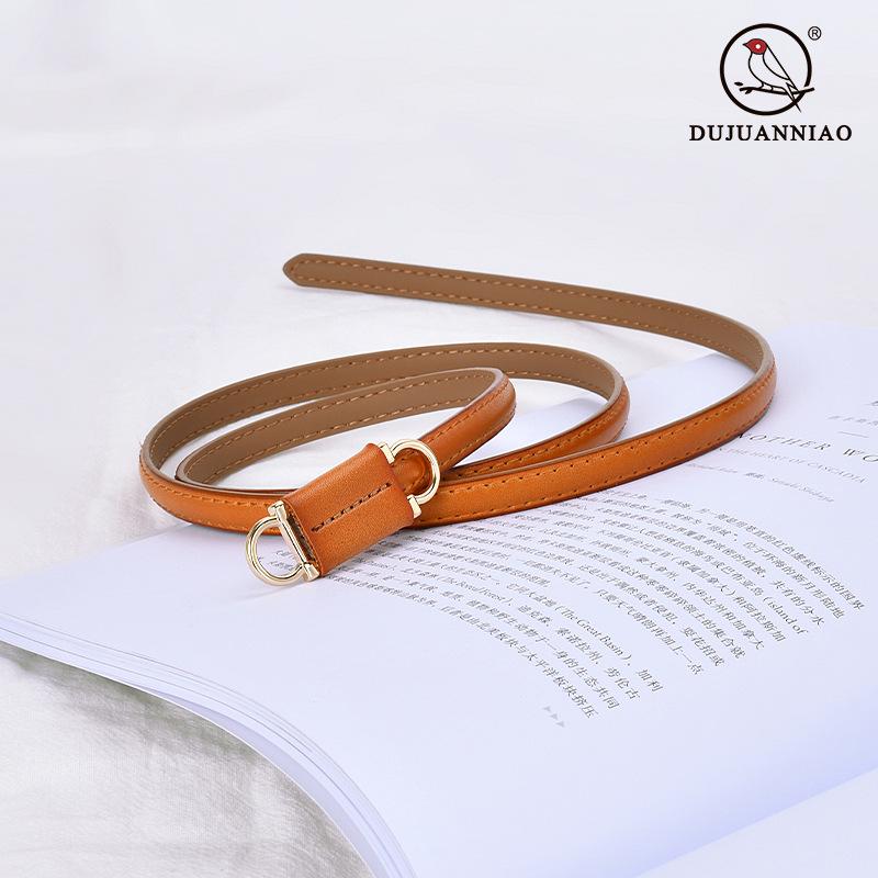 Four Seasons Available New Women'S Leather Thin Belt With No Hole Design Decorative Belt Waist Cover Dress Versatile Two Layer Leather Women'S Belt