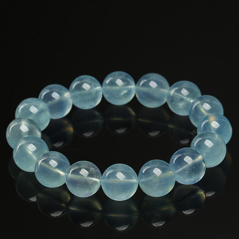 Hongchu Crystal Natural Aquamarine Round Bead Bracelet Natural Glacier Aquamarine Bracelet