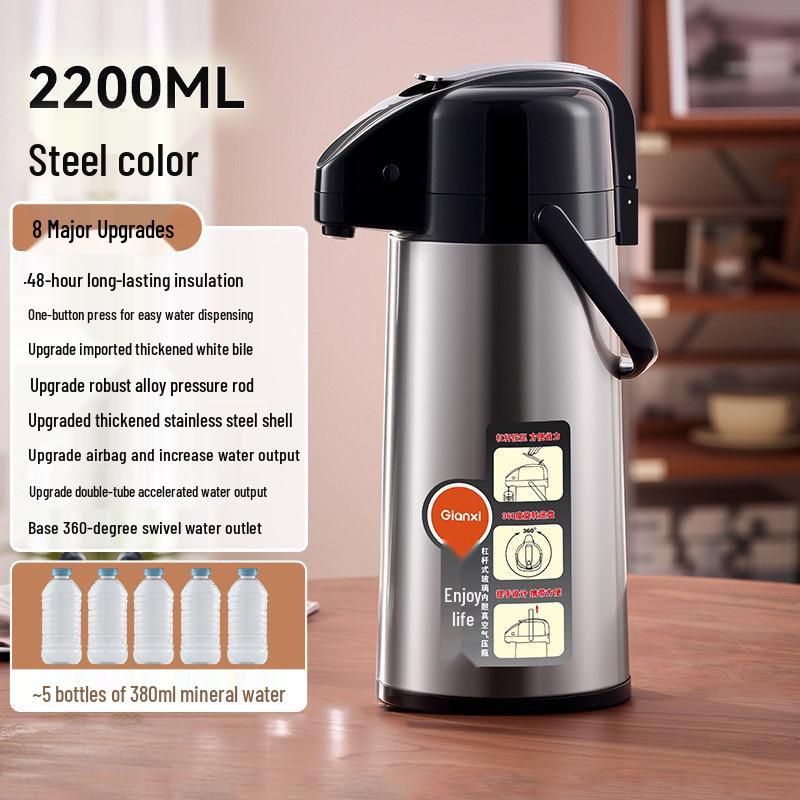 Giant Press-Type Hot Water Kettle with Large Capacity, Double-Tube Glass Liner for Household or Tea Room