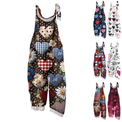 Women's Jumpsuit  Print Casual Loose Vintage Shoulder Strap Cotton Linen
