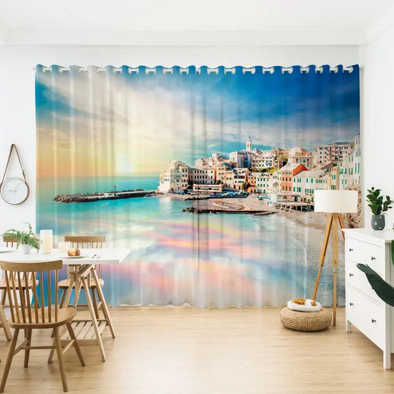 

Contemporary Blue Sky Primitive Forest Nature Landscape Painting High Shading Curtain Theme Restaurant Room Bedroom Use Window Drape Curtain W55 X H120cm X 2&HOOK
