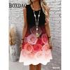 Women's Sleeveless A Line Dress Pink Floral 3D Print Dresses Summer Woman Clothing Sundress Casual Plus Size Ladies Beach Dress