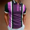 Spring and Summer Men's Short Sleeved Polo Shirt Casual Striped Checkered Printed Zipper Pullover