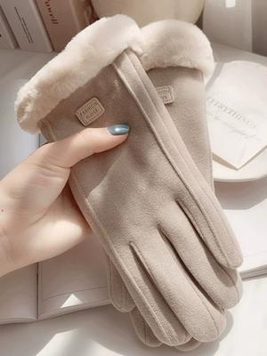 Winter Gloves for Women, Fleece-Lined, Thickened, Warm, Cute, Suede, for Cycling, Cold-Proof, Windproof, Touch Screen, Winter Season
