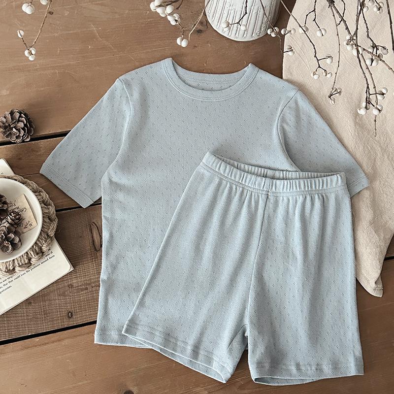 Summer Kids Cotton Pajama Set Class A Baby Breathable Solid Home Wear Two Piece Suit